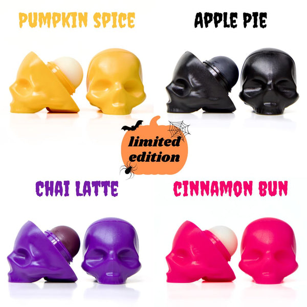 Skull Lip Balm - Bundle (Pumpkin Spice/Apple Pie/Cinnamon Bun/Chai Latte) Halloween Edition
